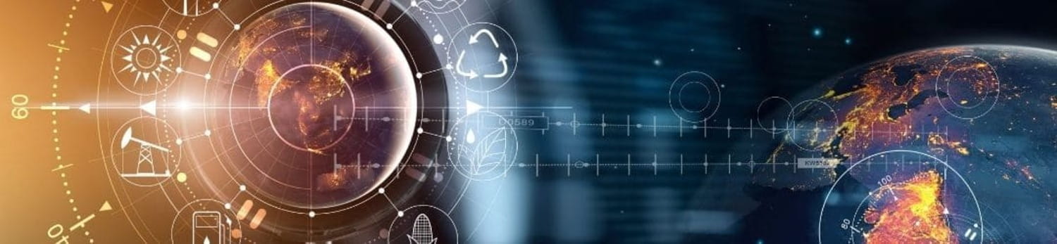Globe terrestre avec superposition d’icônes énergétiques et technologiques